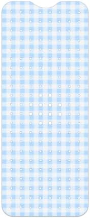 Blue Checkered Bathtub Mat Non Slip 40x16 Inch Extra Long Bath Mat, Modern Art by Denifeiya