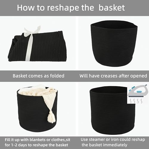 XUANGUO Cotton Rope Basket For Girls Boys Kids 16”X14” Black - Image 7
