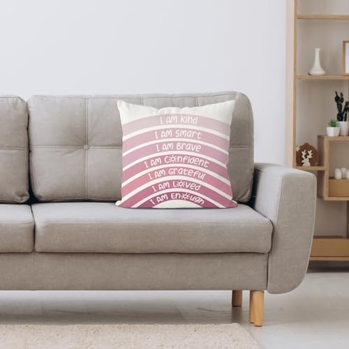 QIYUHOY Pink Boho Rainbow Classroom Throw Pillow Covers, 22x22 Inch - Image 4