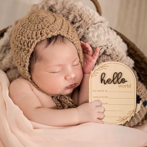 Baby Announcement Sign, 5.91x4.13 Inch Wooden Hello World Baby Name Sign - Image 7