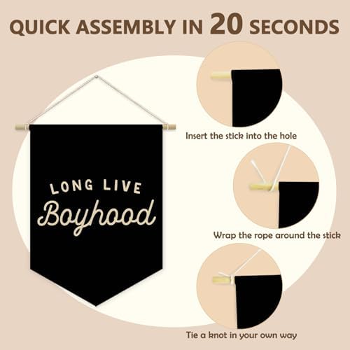 Boy Room Decor, Long Live Boyhood Black Canvas Banner Nursery Playroom Wall - Image 6