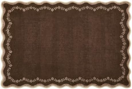 GarveeHome Scalloped Entryway Rug 2x3 Brown Washable Front Door Entry Rug by GarveeHome