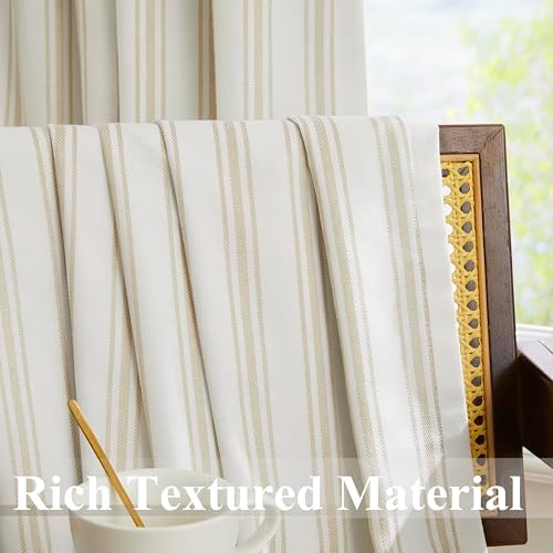 ZJDECOR Beige Striped Blackout Curtain Panels 95 Inch, Back Tab Rod Pocket - Image 6