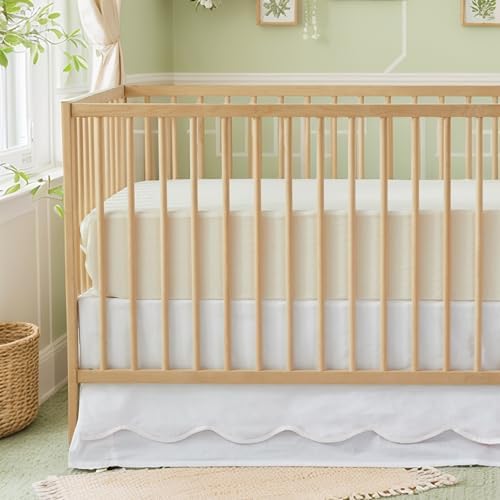 Brandream Scallop Edge Cotton Crib Skirt Toddler Bedskirt Baby Nursery Crib Bed - Image 7