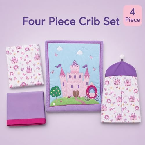 EVERYDAY KIDS 4 Piece Girls Crib Bedding Set -Princess Storyland - Image 6