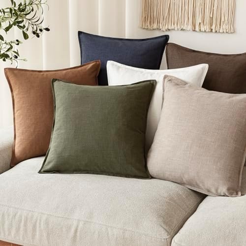 Foindtower Linen Solid Decorative Throw Pillow Covers 26x26 Natural Linen - Image 7
