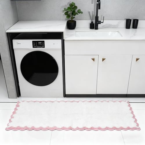 ORTIGIA Long Cute Scalloped Bathroom Rugs Runner, Fun Pink Plush Microfiber - Image 7
