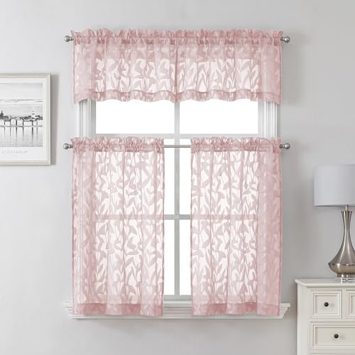 Lecloud Leia 24 Inch Valance Pink Sheer Curtains Tiers - Image 6