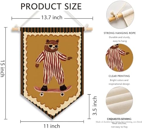 KDHTY Funny Skateboard Bear Nursery Canvas Hanging Pennant Flag Banner - Image 7