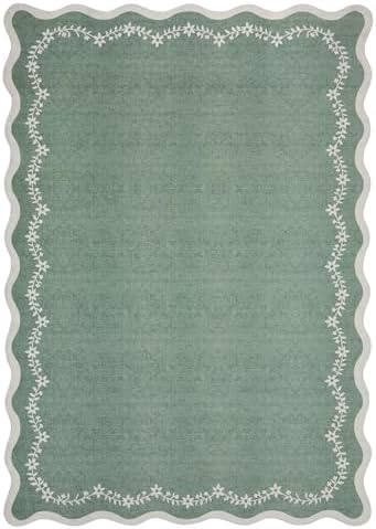 GarveeHome 4x6 Scalloped Washable Area Rug Sage Green Nursery Bedroom Rug - Image 4