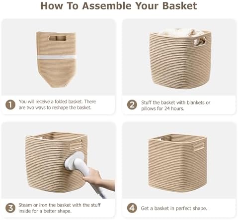 UBBCARE Set of 4 Storage Basket-13 X 13 X 13 In, Cotton Rope Basket - Image 7
