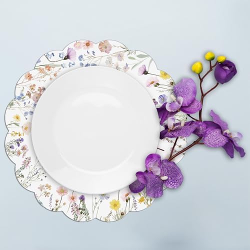 G.R.I Floral Paper Placemats 50 Pcs 13.5" Wildflower Round Disposable - Image 7