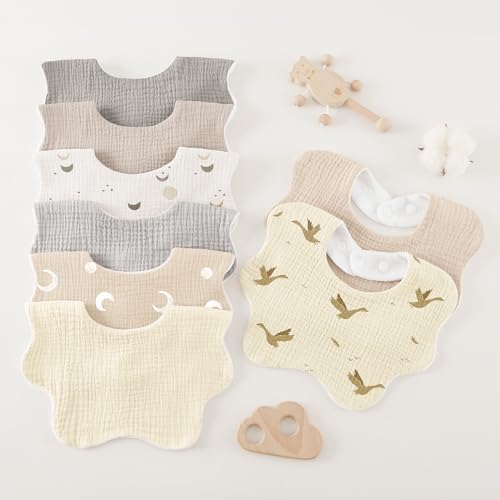 Bearmoss Baby Bibs for Drooling & Teething 8 Pack Muslin Cotton Bibs - Image 7