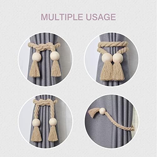 NICEEC 6 Pack Wooden Ball Magnetic Curtain Tiebacks Boho Home Decor Drape Tie - Image 6