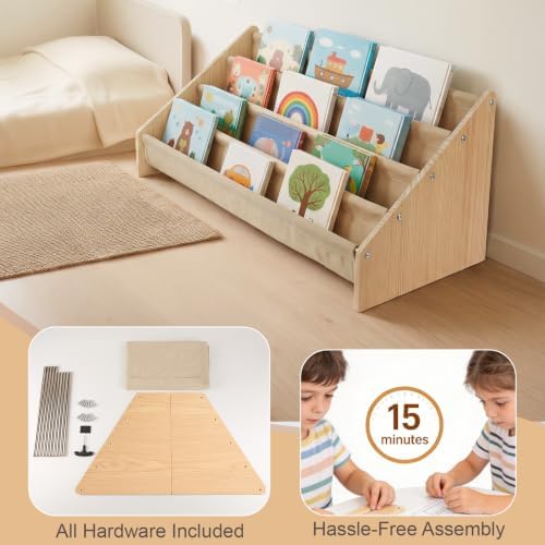 Toddler Bookshelf 4 Tier Solid Wood Montessori Nursery Book Organizer Kids - Image 7