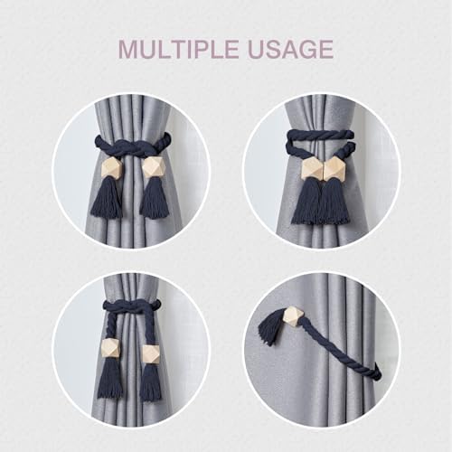 NICEEC 4 Pack Wooden Polyhedron Magnetic Curtain Tiebacks Boho Home Decor Drape - Image 6