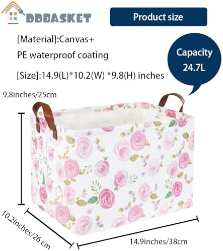 Rose Pink Baby Basket Nursery Baskets Girl Baby Storage Bins Rectangular Cute - Image 6