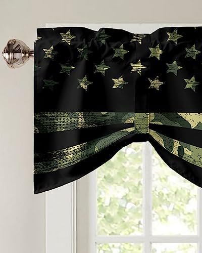 Rustic Green Camo Military Pattern American Flag Blackout Tie Up Valance - Image 7