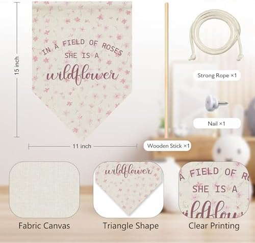 KYTWSFWS Pink Girls Room Wall Art Pennant Flag, Wildflower Nursery Wall Decor - Image 6