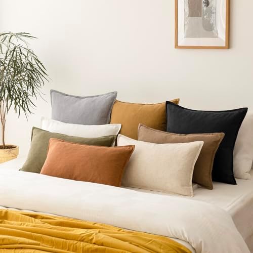 Foindtower Linen Solid Decorative Throw Pillow Covers 16x16 Inch Black - Image 7