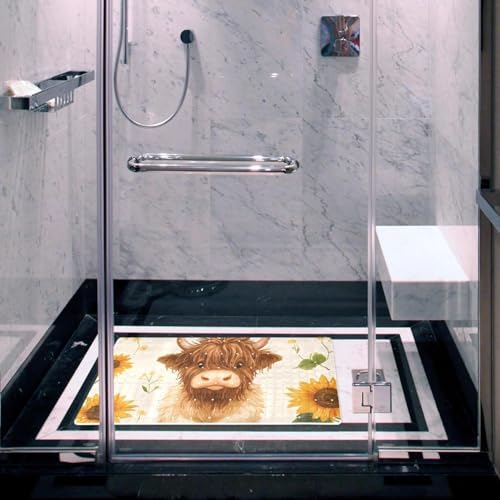 Bathtub Mat Non Slip 26.8x15.1In, Highland Cow Sunflower Bath Mat - Image 6