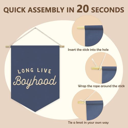 Navy Blue Boy Room Decor, Long Live Boyhood Canvas Banner Nursery Playroom Wall - Image 6