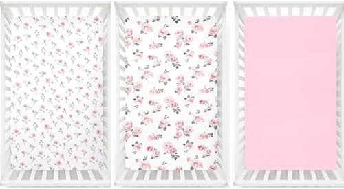 PHF 3 Pack Soft Rose Floral Crib Sheets Fitted, Silky Comfy Breathable Baby - Image 6