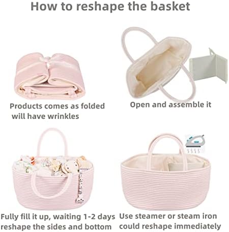 XUANGUO Large Pink Cotton Rope Baby Diaper Caddy Organizer Basket - Image 7