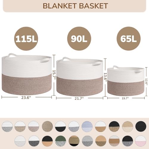 INDRESSME 115L Extra Large Woven Rope Blanket Basket Living Room - Image 7