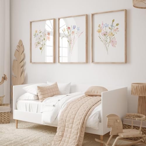 Nursery Wildflower Wall Art Girl Flower Canvas Wall Decor Floral Nursery Art - Image 7