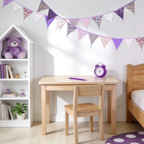 G2PLUS 10.8Ft Cotton Triangle Bunting Banner – 12pcs Purple Floral Fabric - Image 6