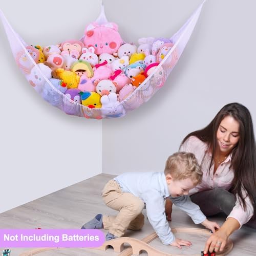 Stuffed Animals Hammock with LED Light Toy Net Room Decor Corner Storage - Image 6