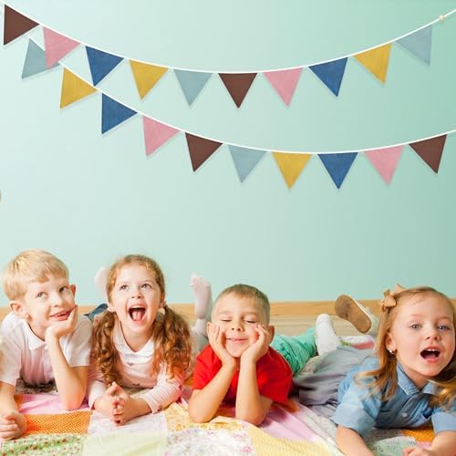 2 Sets of Boho Pennant Banner 20Pcs Nursery Garland Flags Retro Colored Fabric - Image 7