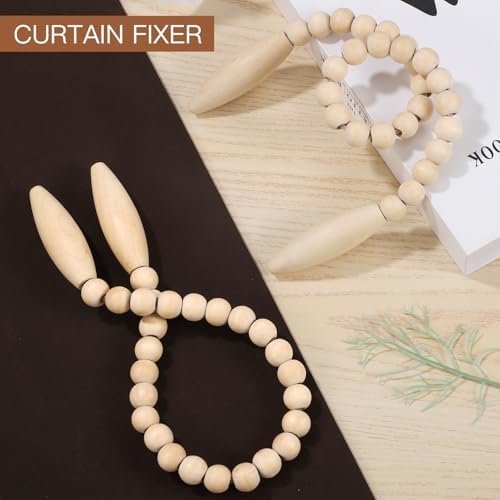 Wood Bead Curtain Tiebacks 2 Pack, No Drill Curtain Holdbacks - Image 6