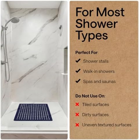 GORILLA GRIP Square Shower Stall Mat, Bathtub Floor Mat, 21x21 Navy - Image 6
