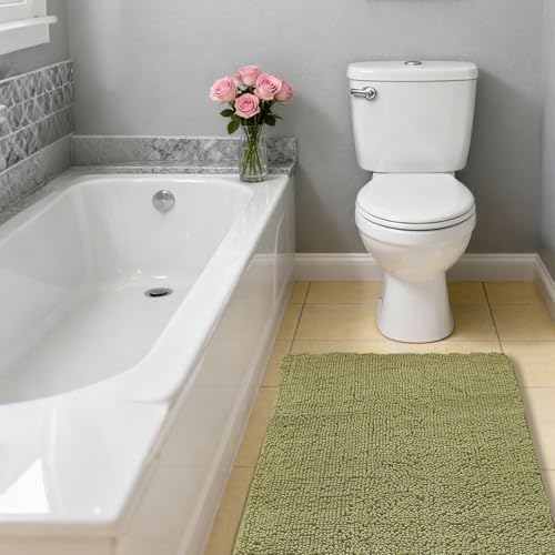 Chenille Bathroom Rug 24"x36" Sage Green, Non-Slip Plush Bath Mat - Image 7