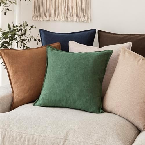 Foindtower Linen Solid Decorative Throw Pillow Covers 24x24 Inch Pine Green - Image 7
