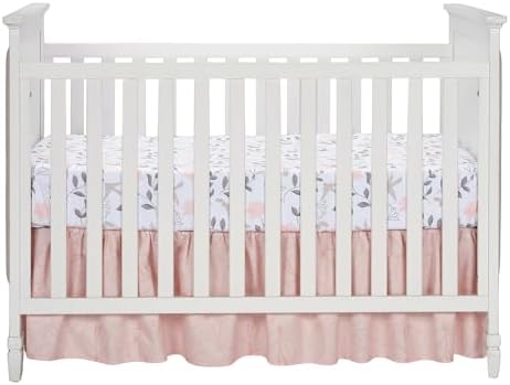 Lambs & Ivy Petals Gray/Pink Sateen Cotton Floral 3-Piece Baby Crib Bedding Set - Image 7