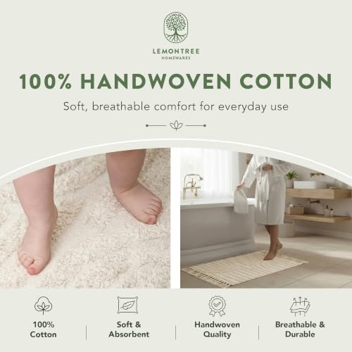 Lemontree 100% Cotton Bath Mat, Non-Slip Boho Bathroom Rug - Image 7