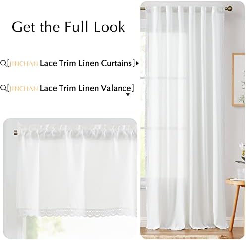 jinchan Off White Linen Lace Trim Valance Curtain 18Inch Rod Pocket 1 Panel - Image 7
