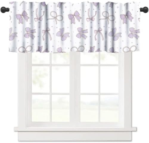 Purple Bow Girls Valance, Cute Cartoon Pearl Ribbon Bow Stars Princess Romantic - Image 6
