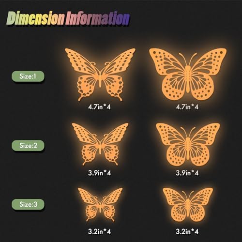SAOROPEB Glow in The Dark 3D Butterfly 24 Pcs Orange Butterfly Stickers - Image 7