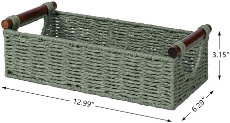 CubesLand Small Wicker Toilet Basket Tray Organizer W/Cut Out Handle - Image 7