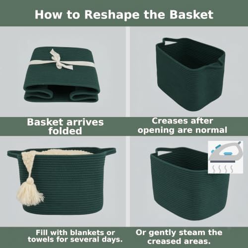 XUANGUO Woven Cotton Rope Storage Basket13x10x9 inch Forest Green - Image 7