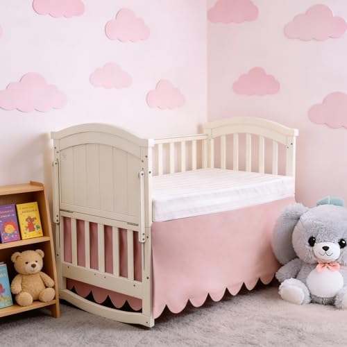 100% Cotton Scallop Edge Crib Bed Skirt, 4-Sided Soft Breathable Cotton Bedding - Image 7
