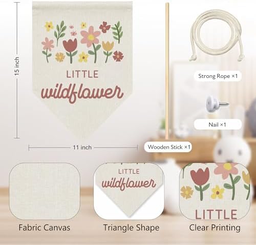 KYTWSFWS Wildflower Nursery Wall Art Pennant Flag, Girls Room Wall Decor - Image 6