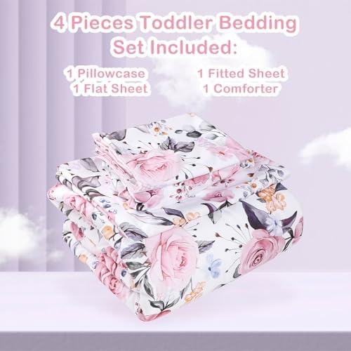 Pea Pod Toddler Bedding Set for Girls, 4 Piece Soft & Breathable Floral Crib - Image 6