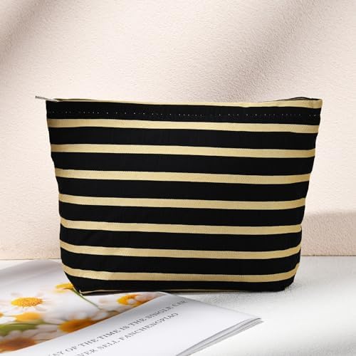 SOIDRAM 2 Pieces Makeup Bag Large Stripe Cosmetic Bag Capacity Canvas Mix - Image 7