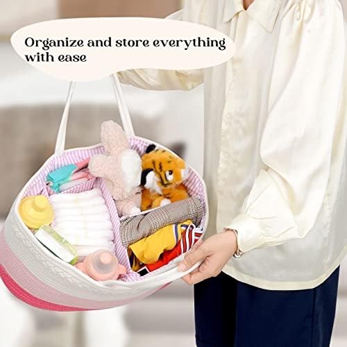 luxury little Diaper Caddy Organizer, Large Cotton Rope Nursery Baby Basket - Image 7