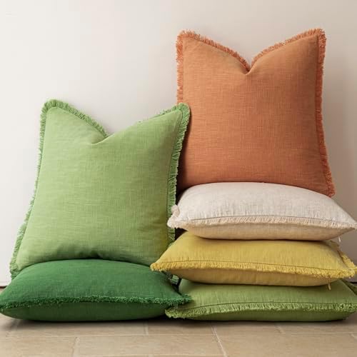 Foindtower Decorative Linen Fringe Throw Pillow Covers 18×18 Dusty Orange - Image 6